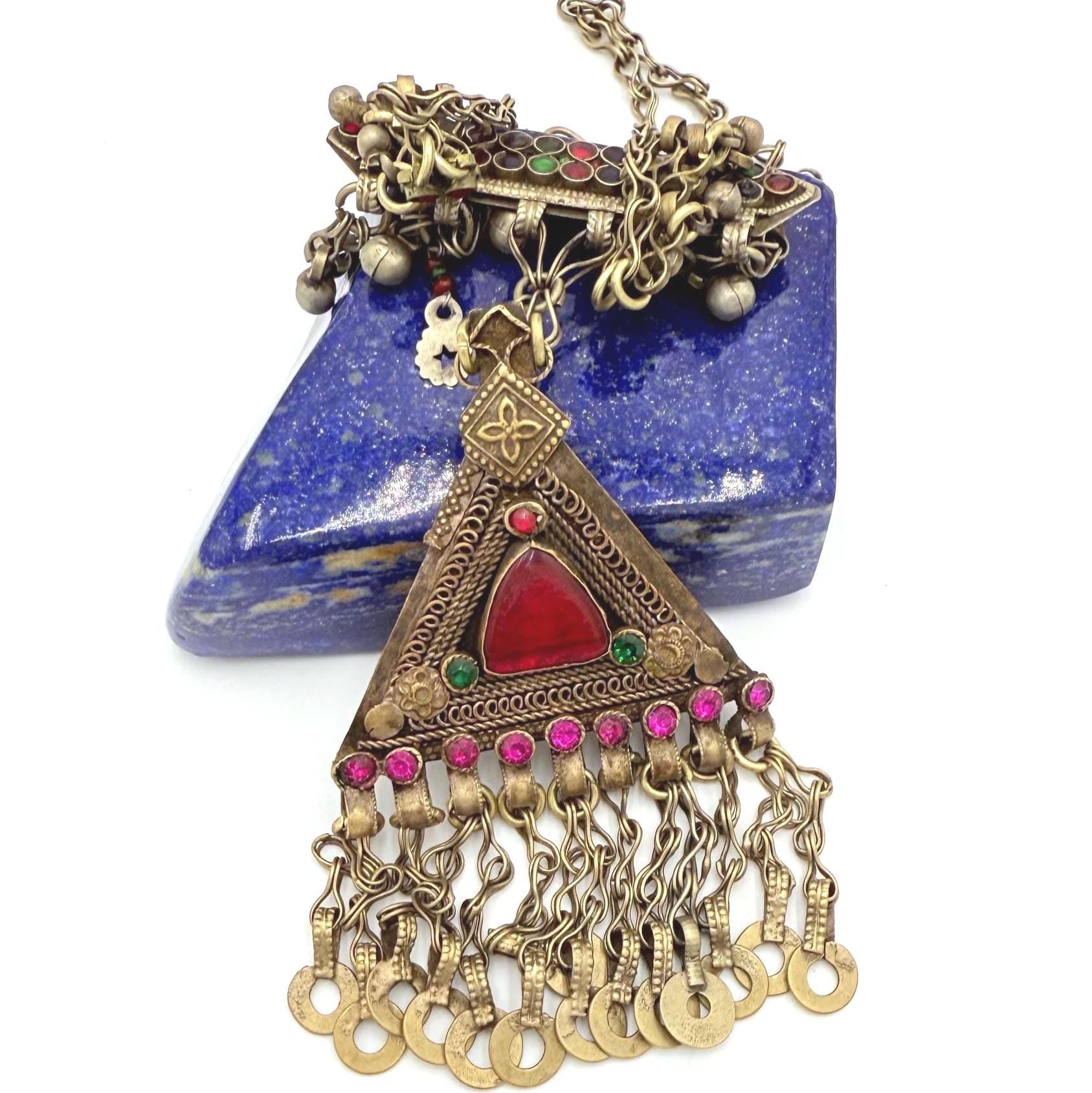 Vintage Kuchi Statement Pendant Necklace: Middle Eastern Collectible Jewelry
