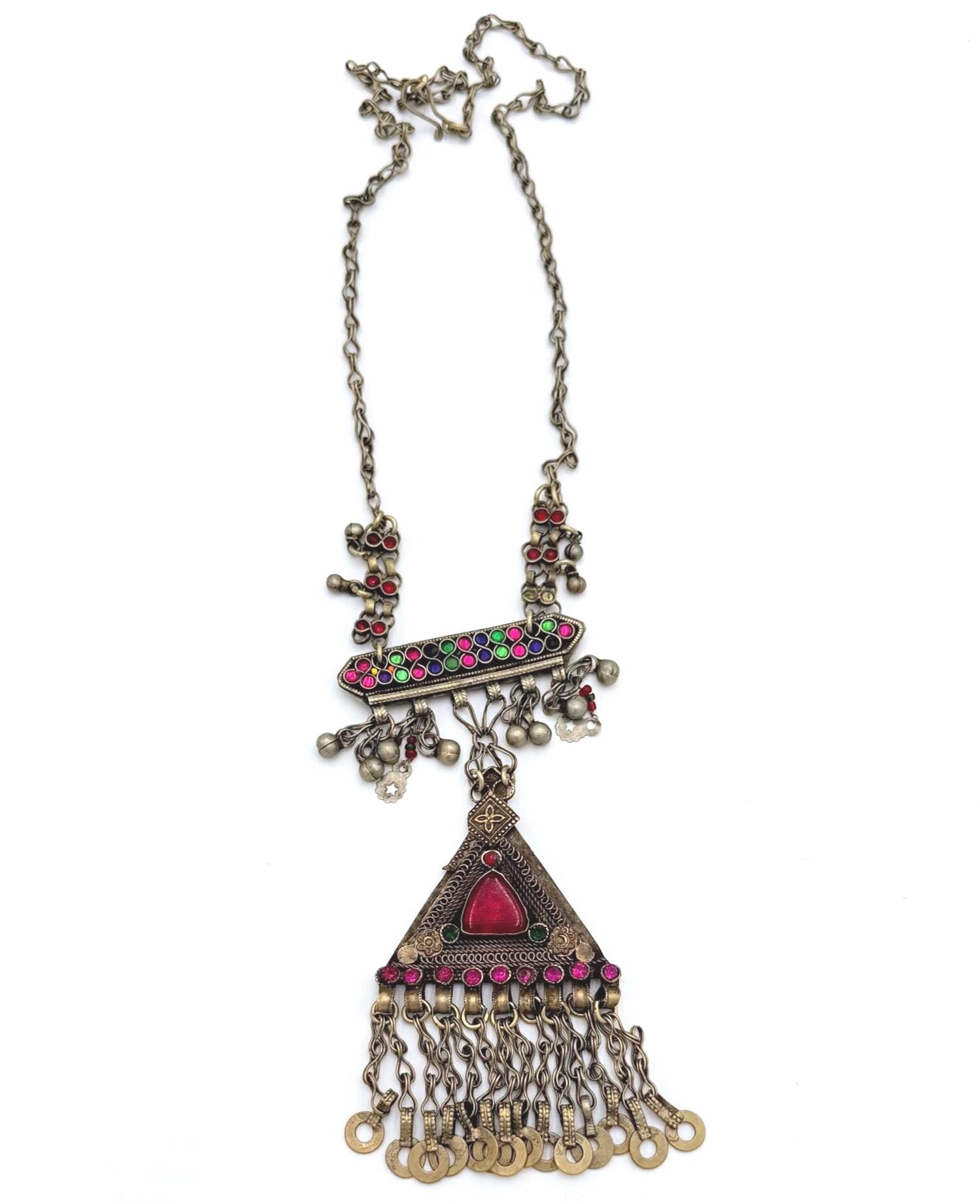 Vintage Kuchi Statement Pendant Necklace: Middle Eastern Collectible Jewelry