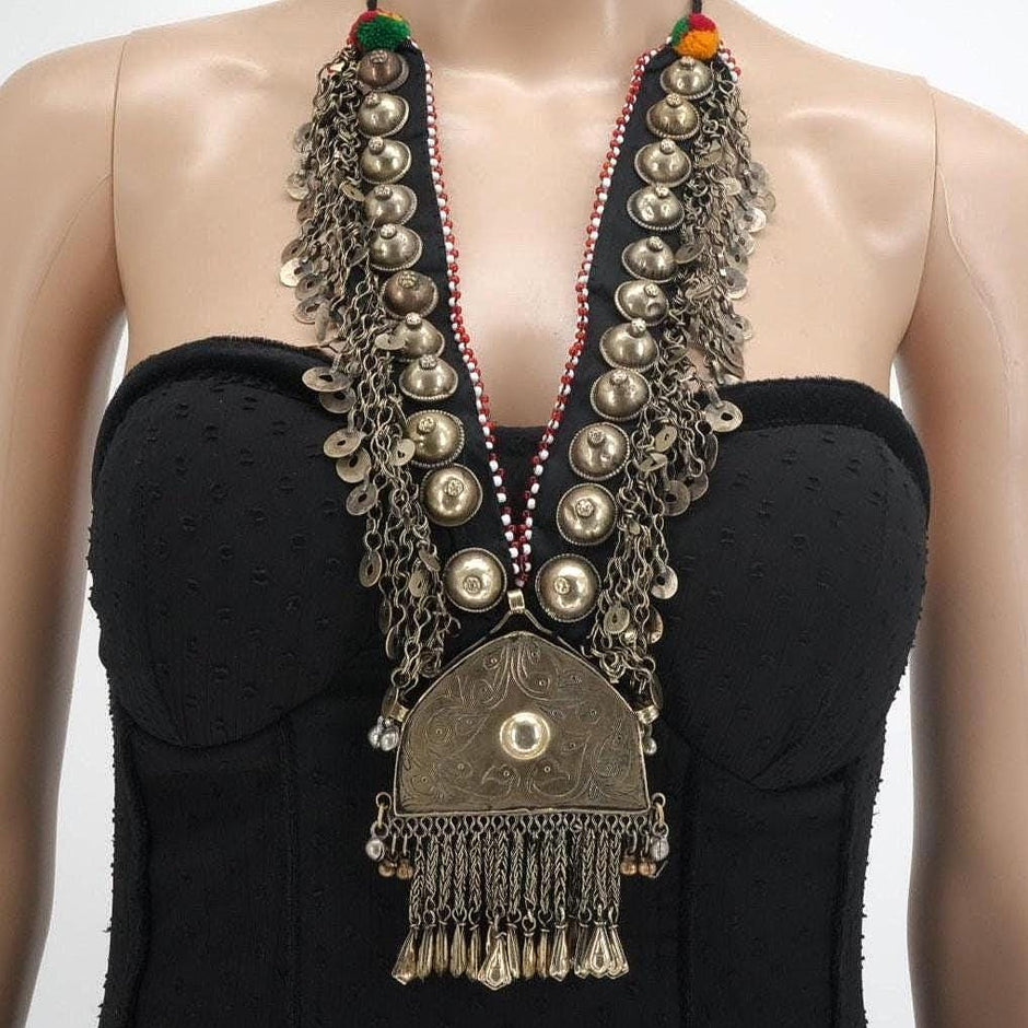 Vintage Turkmen Tribal Kuchi Necklace - Afghan Bohemian Ethnic Statement Jewelry from Northern Afghanistan