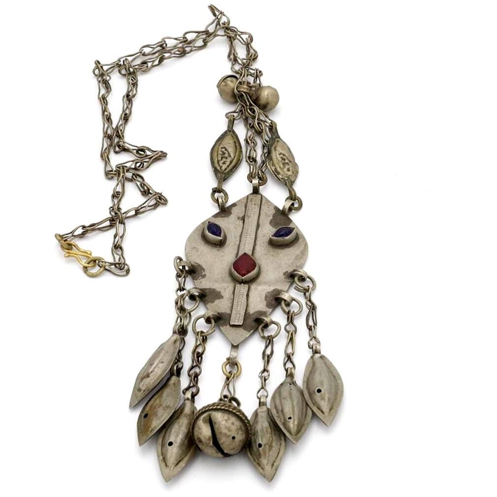 Vintage Kuchi Statement Pendant Necklace - Middle Eastern Antique Collectible Ethnic Jewelry