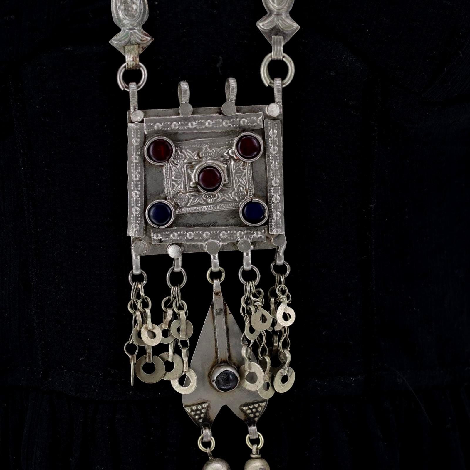 Vintage Kuchi Statement Necklace - Middle Eastern Antique Pendant Jewelry - Ethnic Boho Collectible