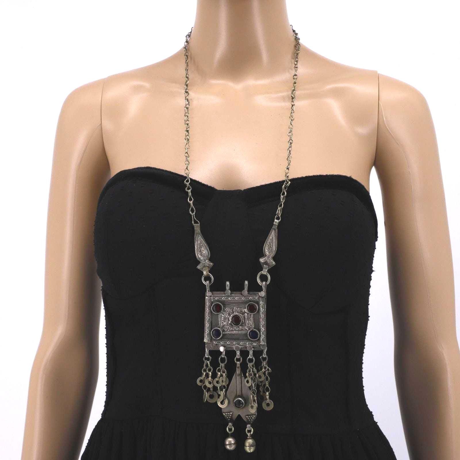 Vintage Kuchi Statement Necklace - Middle Eastern Antique Pendant Jewelry - Ethnic Boho Collectible