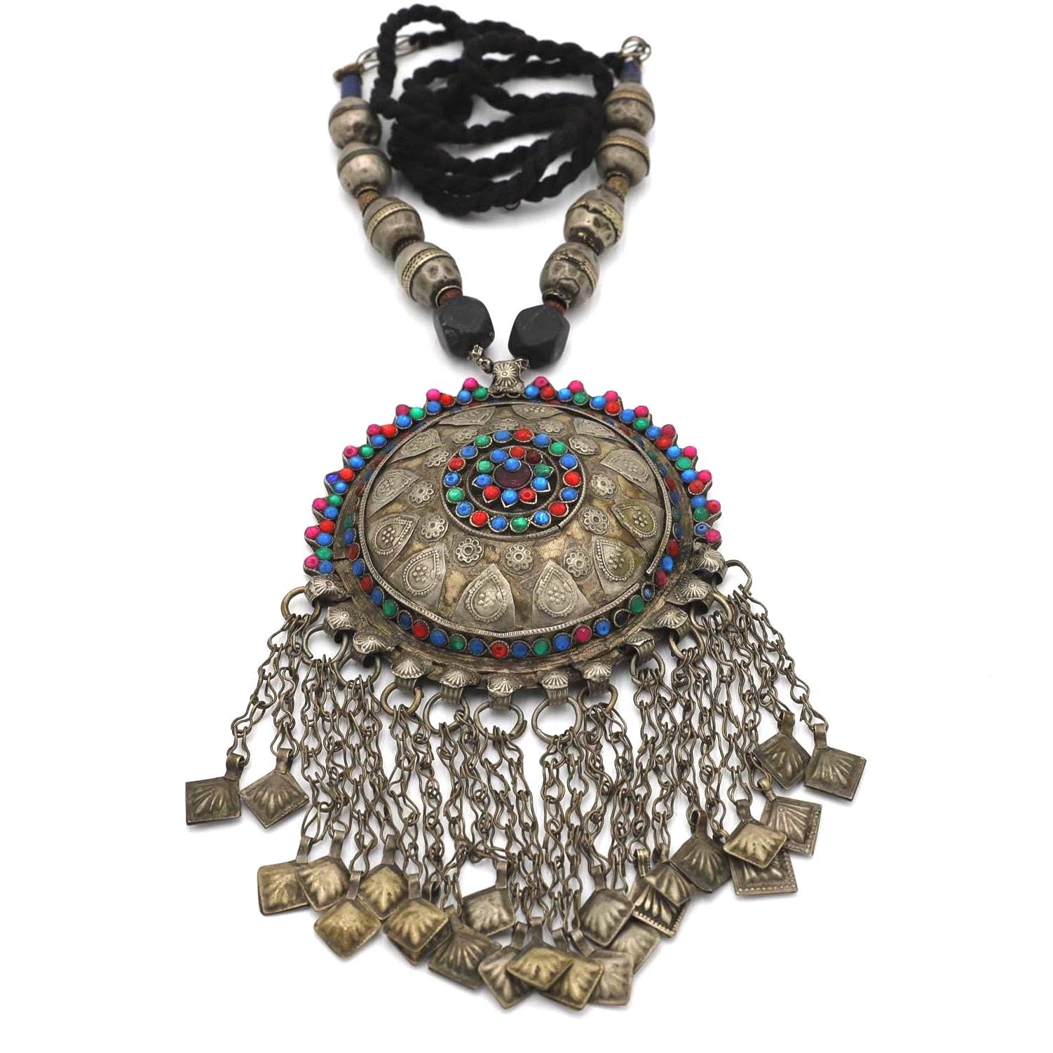 Vintage Afghan Tribal Kuchi Pendant Beaded  Necklace