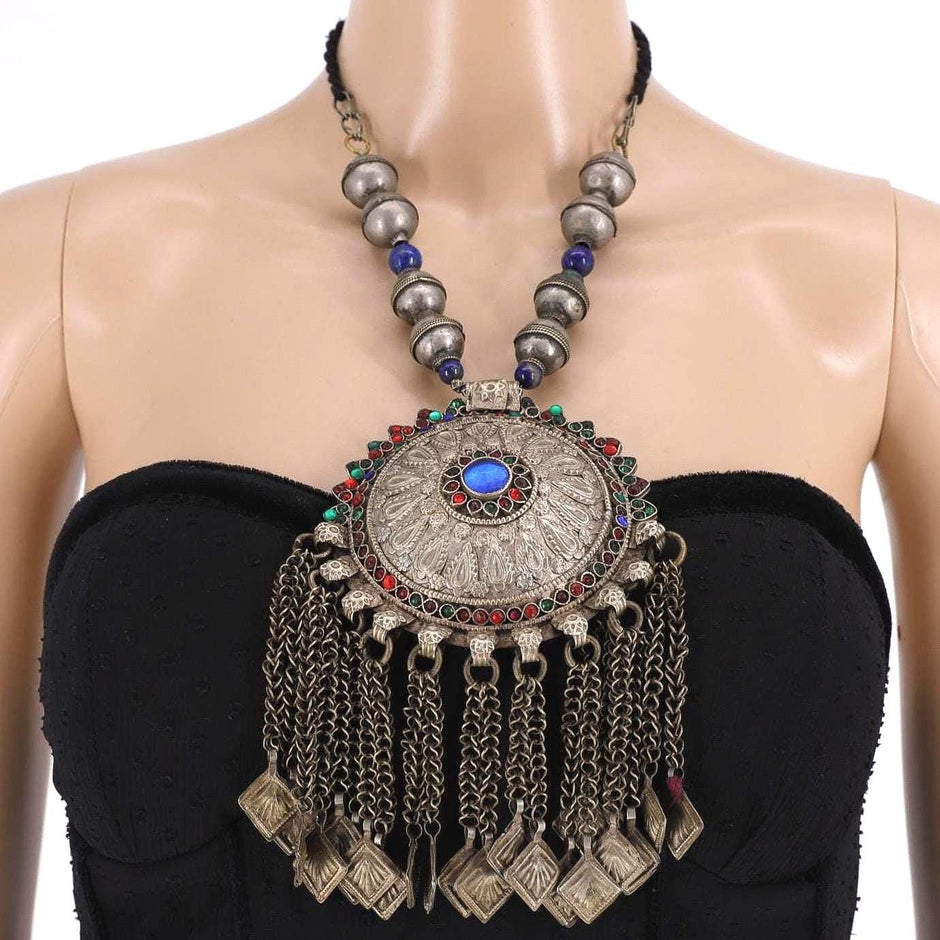 Antique Kuchi Necklace | Vintage Afghan Tribal Pendant | Statement Bohemian Jewelry