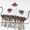 Handmade Afghan Red Jewelry Set: Choker Necklace, Headpiece, Earrings - Boho Belly Dance Kuchi Style