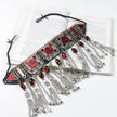 Handmade Afghan Red Jewelry Set: Choker Necklace, Headpiece, Earrings - Boho Belly Dance Kuchi Style