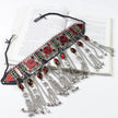 Handmade Afghan Red Jewelry Set: Choker Necklace, Headpiece, Earrings - Boho Belly Dance Kuchi Style