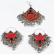 Handmade Afghan Red Jewelry Set: Choker Necklace, Headpiece, Earrings - Boho Belly Dance Kuchi Style