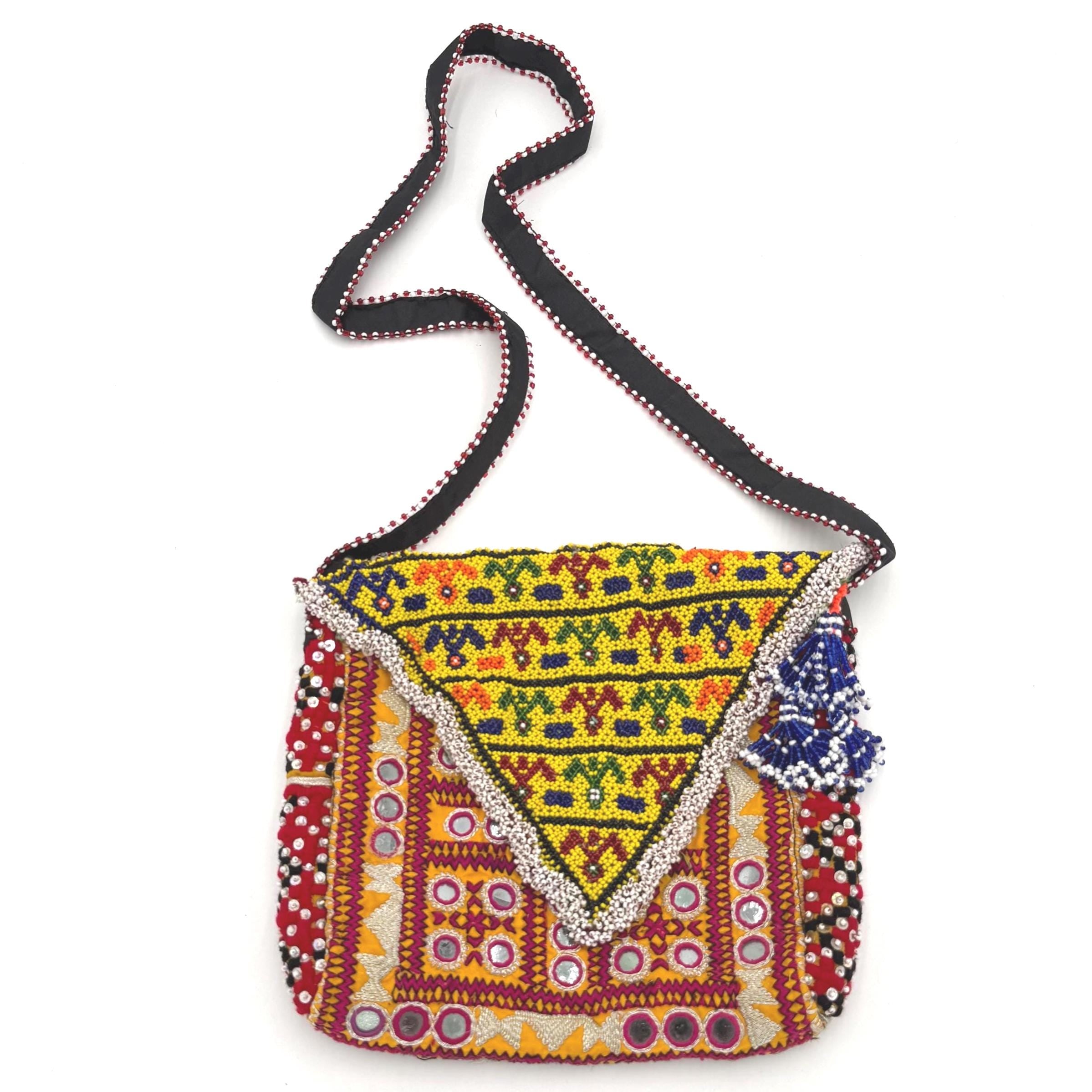 Handmade Afghan Beaded Crossbody Bag – Embroidered Tribal Shoulder Purse – Bohemian Style