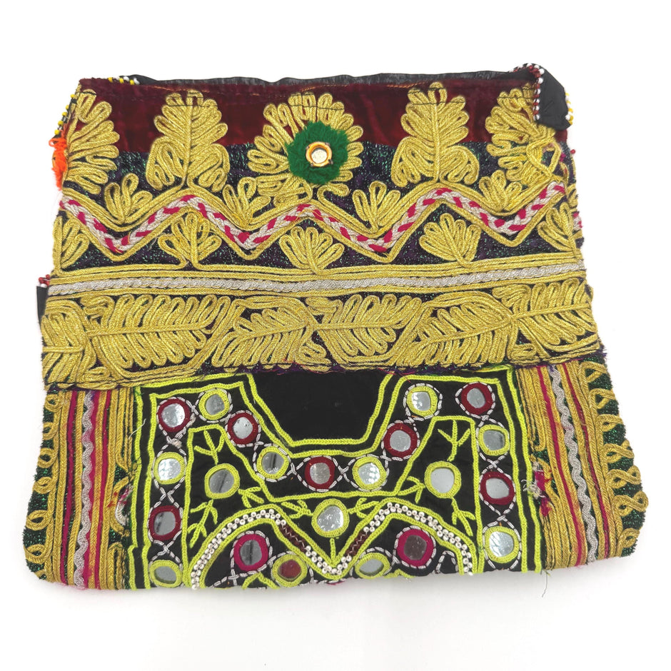 Embroidered Afghan Tribal Bag: Vintage Boho Crossbody Purse with Coins