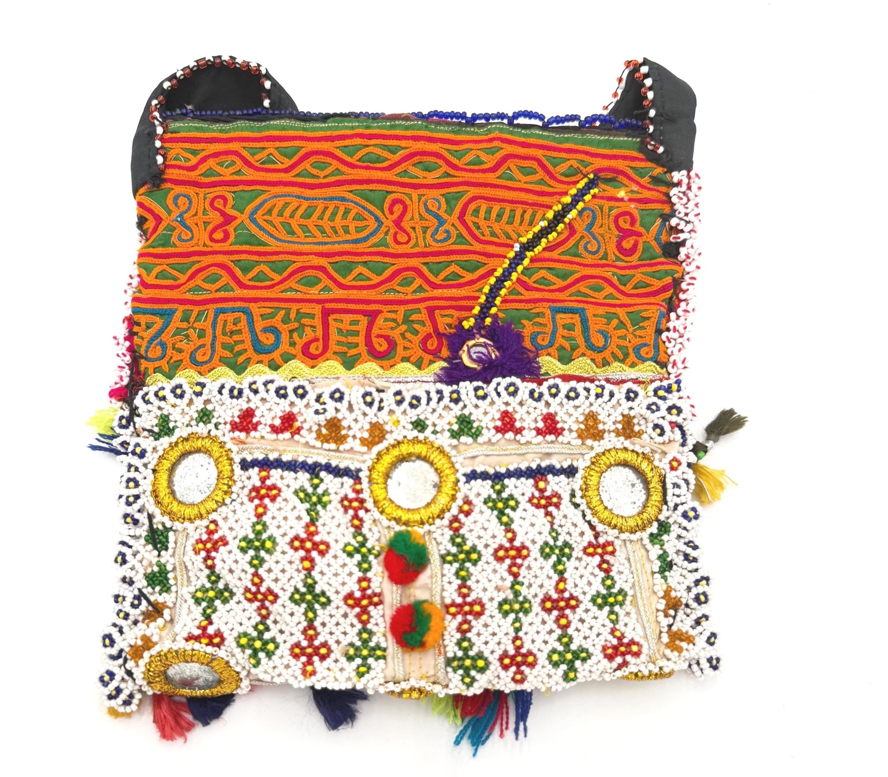 Embroidered Afghan Tribal Bag: Boho Festival Crossbody Purse with Coins