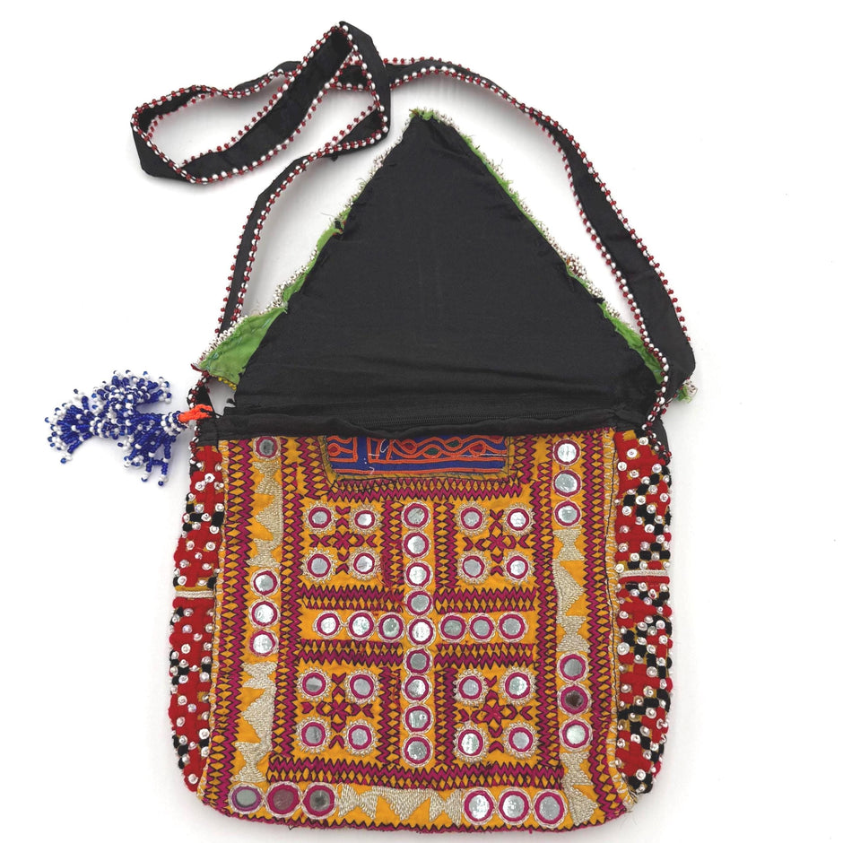 Handmade Afghan Beaded Crossbody Bag – Embroidered Tribal Shoulder Purse – Bohemian Style