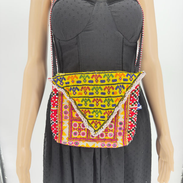 Handmade Afghan Beaded Crossbody Bag – Embroidered Tribal Shoulder Purse – Bohemian Style