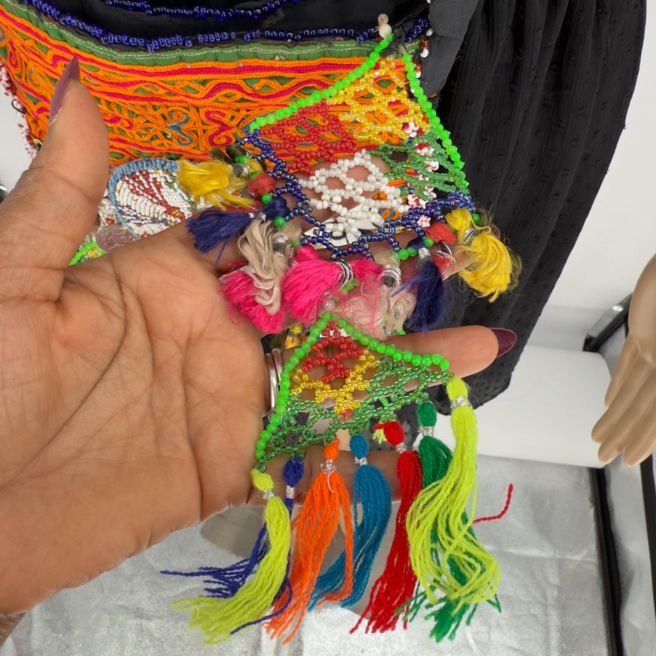 Embroidered Afghan Tribal Bag: Boho Festival Crossbody Purse with Coins