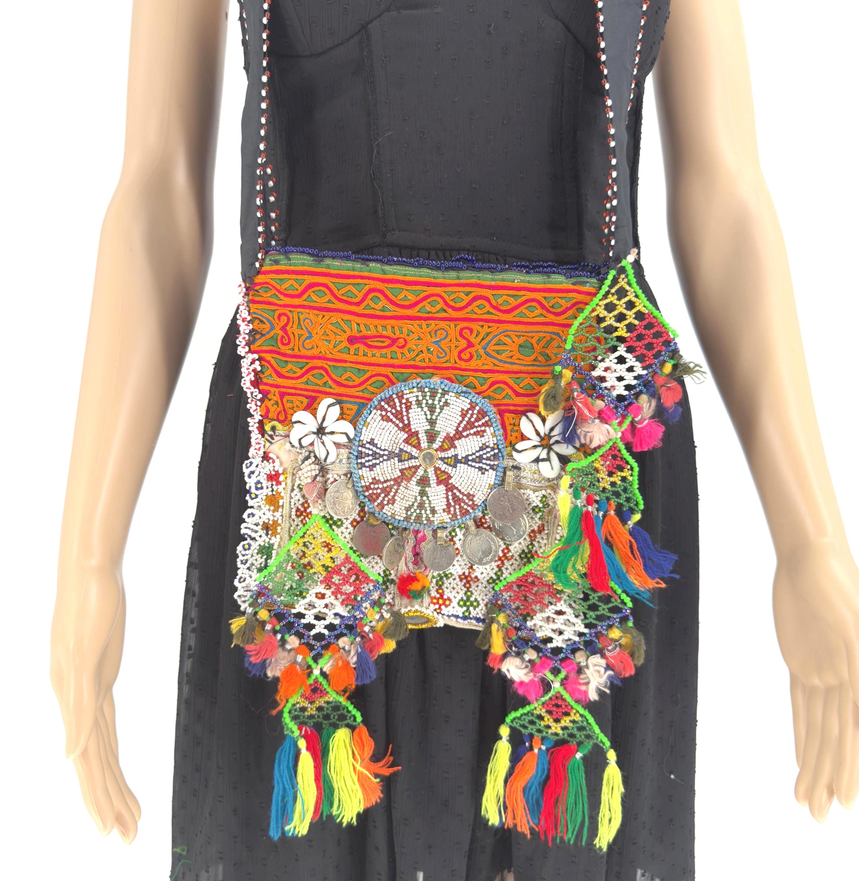 Embroidered Afghan Tribal Bag: Boho Festival Crossbody Purse with Coins