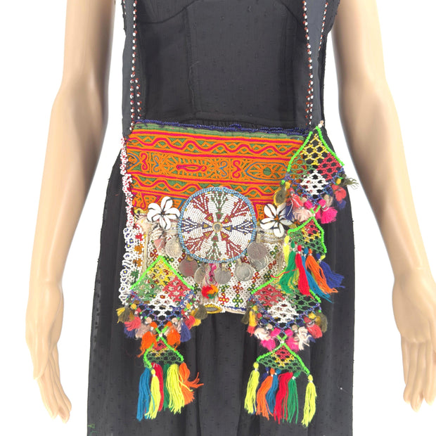 Embroidered Afghan Tribal Bag: Boho Festival Crossbody Purse with Coins