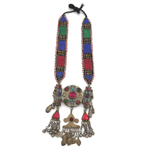 Multi Color Vintage Afghan Statement Necklace – Handmade Kuchi Tribal Boho Ethnic Jewelry