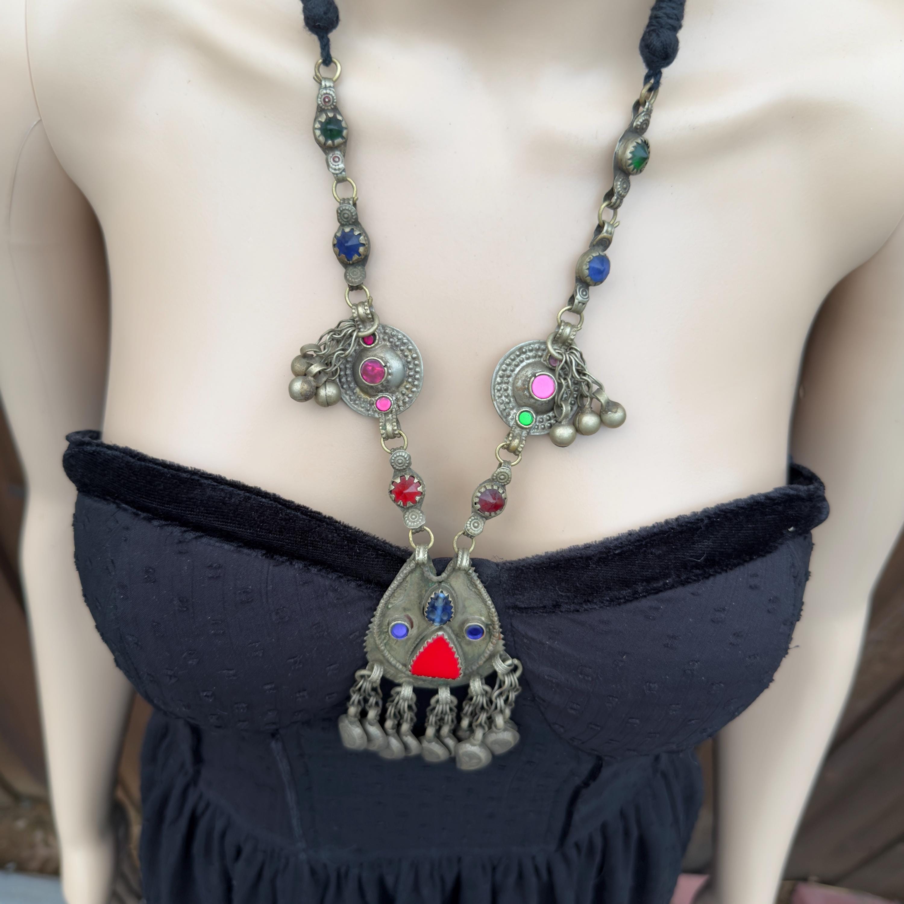 Vintage Afghan Statement Necklace – Handmade Kuchi Tribal Boho Ethnic Jewelry - Adjustable
