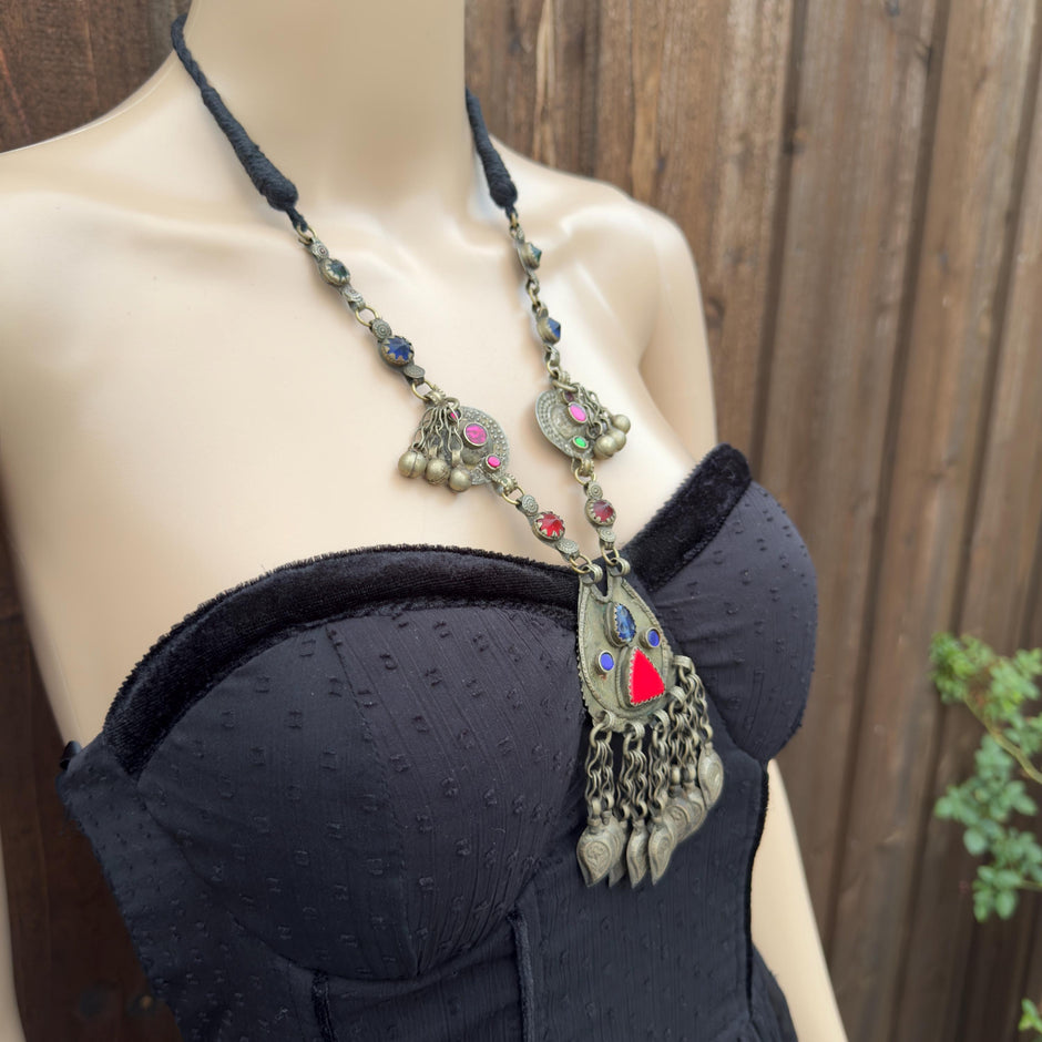 Vintage Afghan Statement Necklace – Handmade Kuchi Tribal Boho Ethnic Jewelry - Adjustable