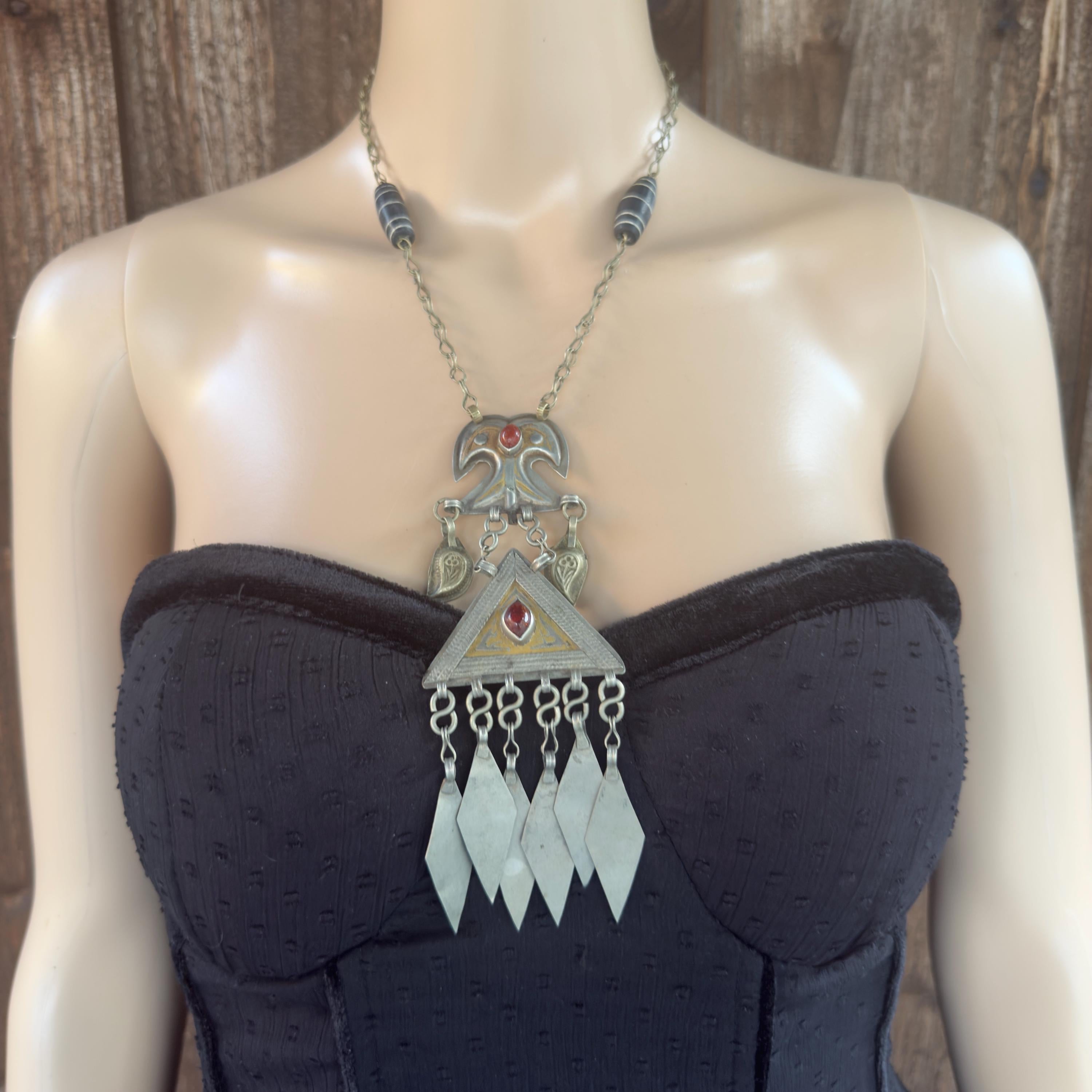 Vintage Turkmen Statement Necklace – Handmade Kuchi Tribal Pendant - Boho Ethnic Jewelry