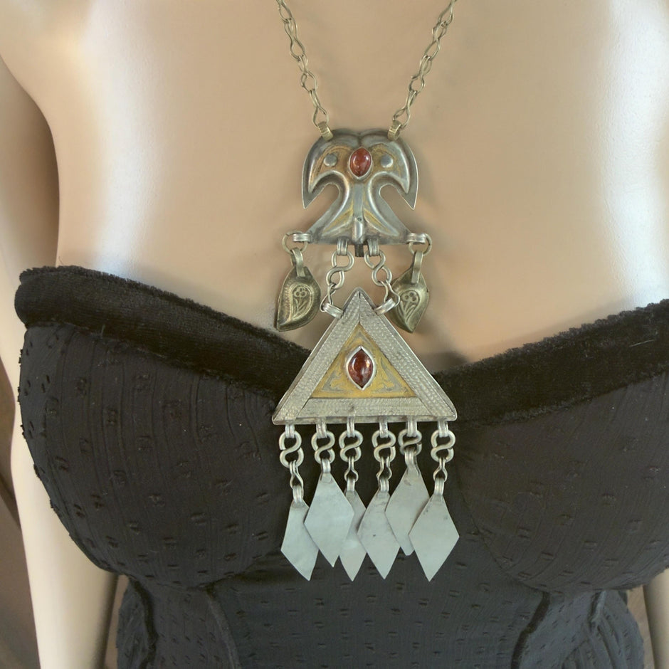 Vintage Turkmen Statement Necklace – Handmade Kuchi Tribal Pendant - Boho Ethnic Jewelry