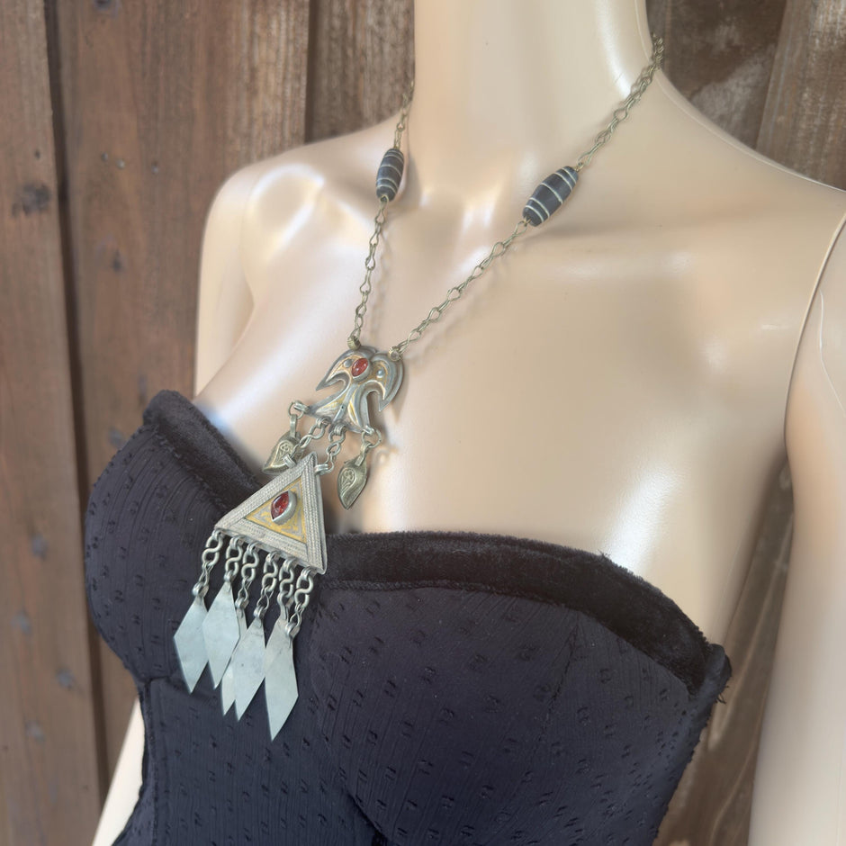 Vintage Turkmen Statement Necklace – Handmade Kuchi Tribal Pendant - Boho Ethnic Jewelry