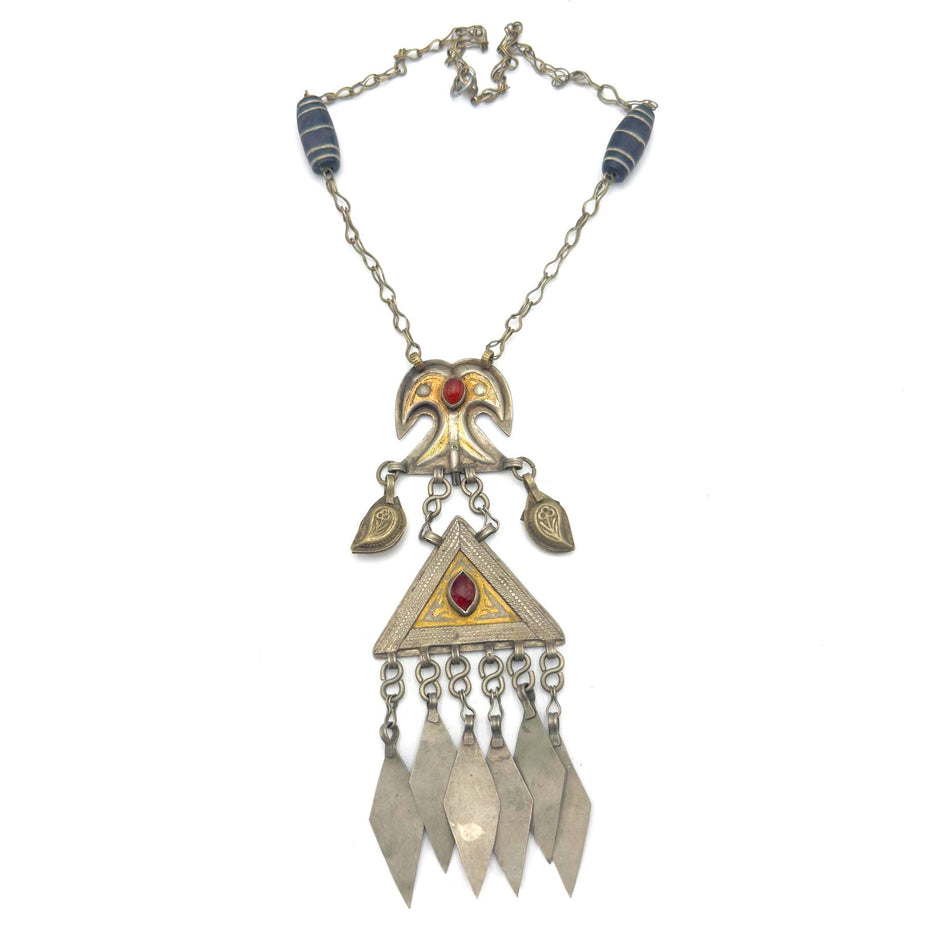 Vintage Turkmen Statement Necklace – Handmade Kuchi Tribal Pendant - Boho Ethnic Jewelry