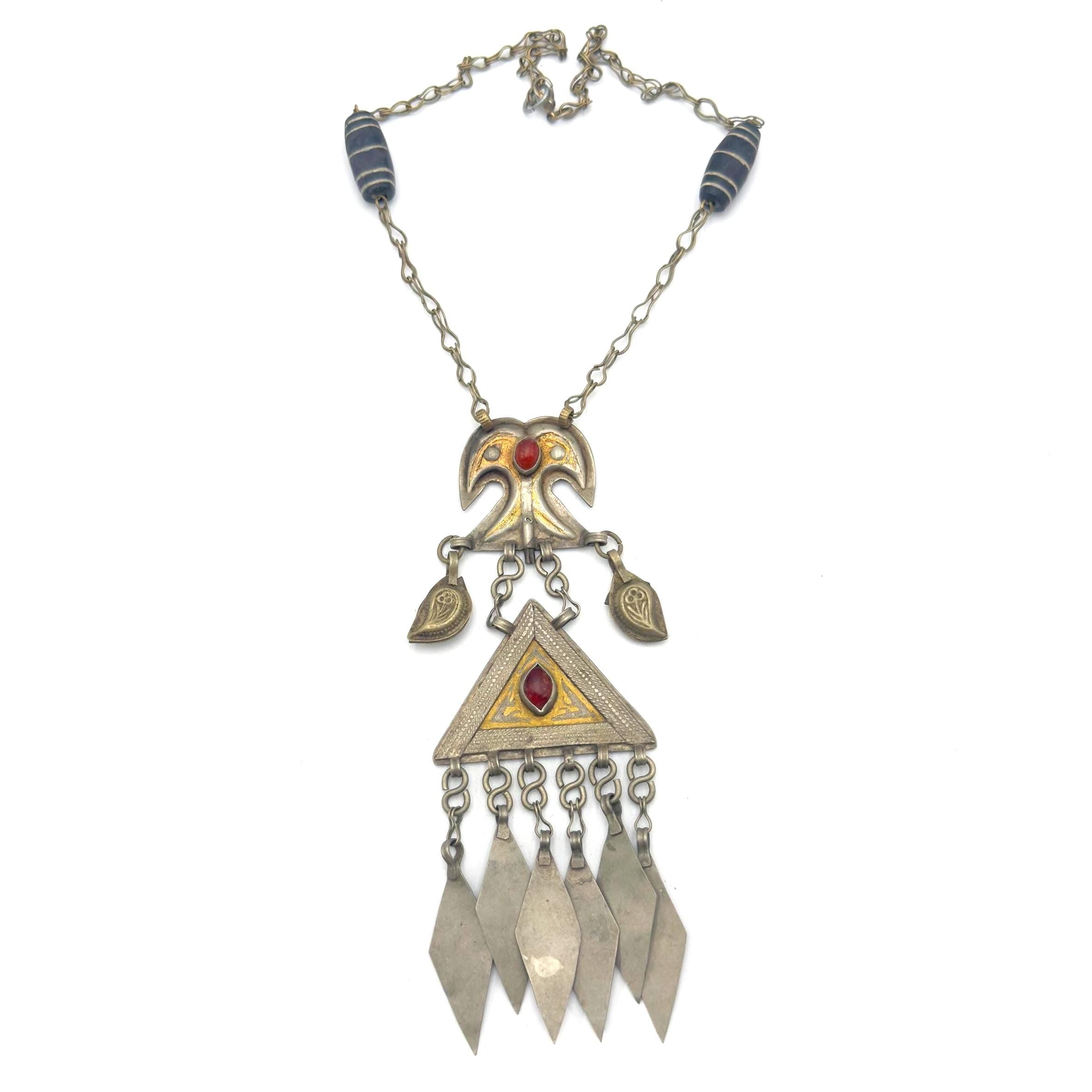 Vintage Turkmen Statement Necklace – Handmade Kuchi Tribal Pendant - Boho Ethnic Jewelry