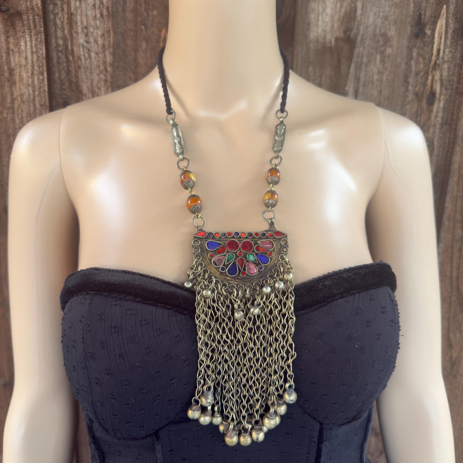 Vintage Afghan Antique Necklace | Kuchi Tribal Pendant Jewelry | Adjustable