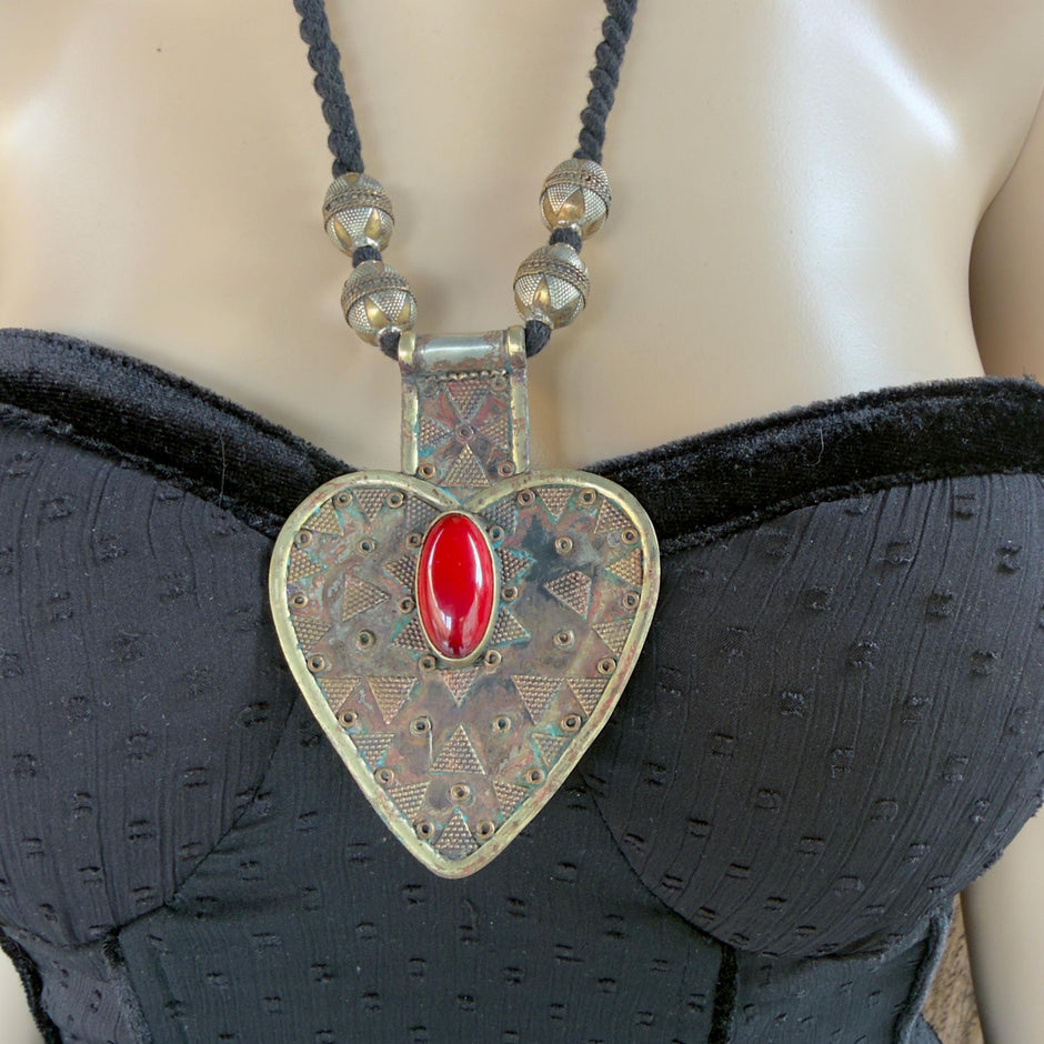 Vintage Turkmen Statement Necklace – Handmade Kuchi Tribal Pendant - Adjustable Boho Jewelry