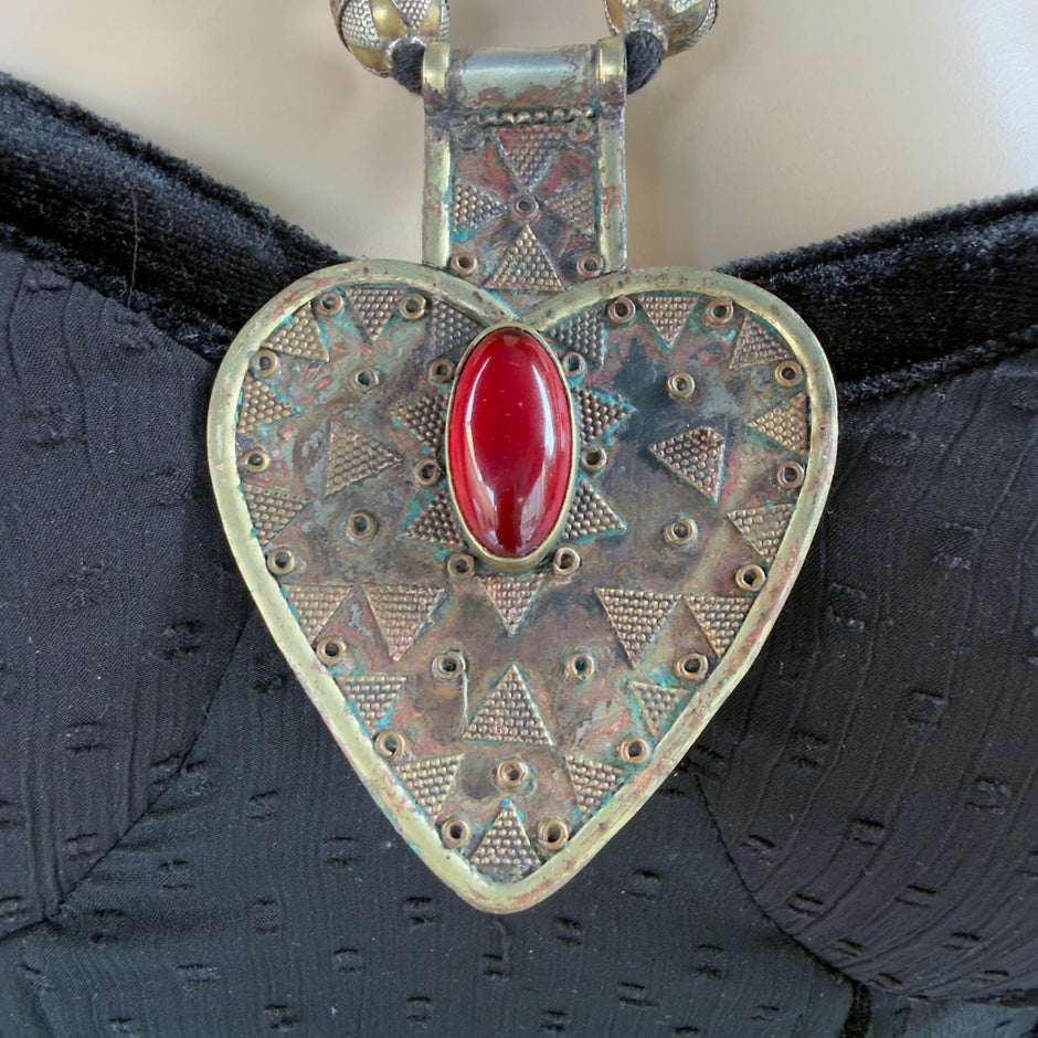 Vintage Turkmen Statement Necklace – Handmade Kuchi Tribal Pendant - Adjustable Boho Jewelry
