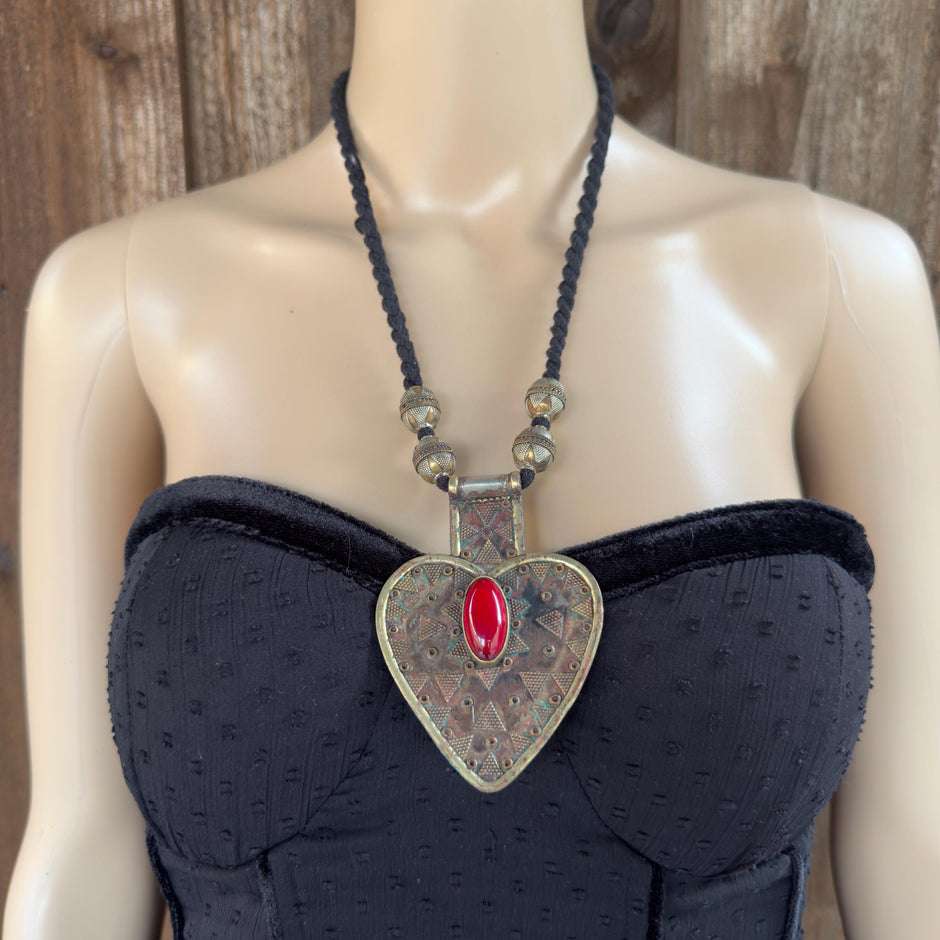 Vintage Turkmen Statement Necklace – Handmade Kuchi Tribal Pendant - Adjustable Boho Jewelry