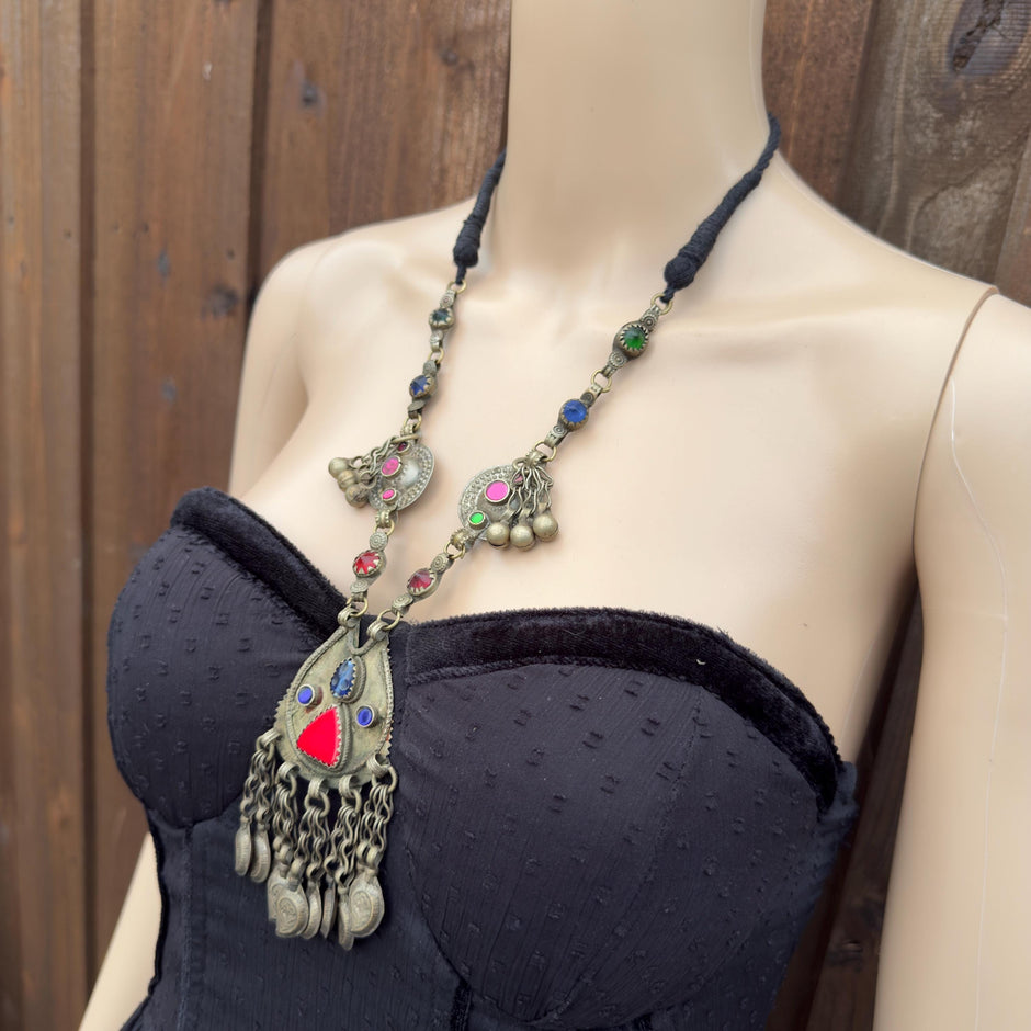 Vintage Afghan Statement Necklace – Handmade Kuchi Tribal Boho Ethnic Jewelry - Adjustable