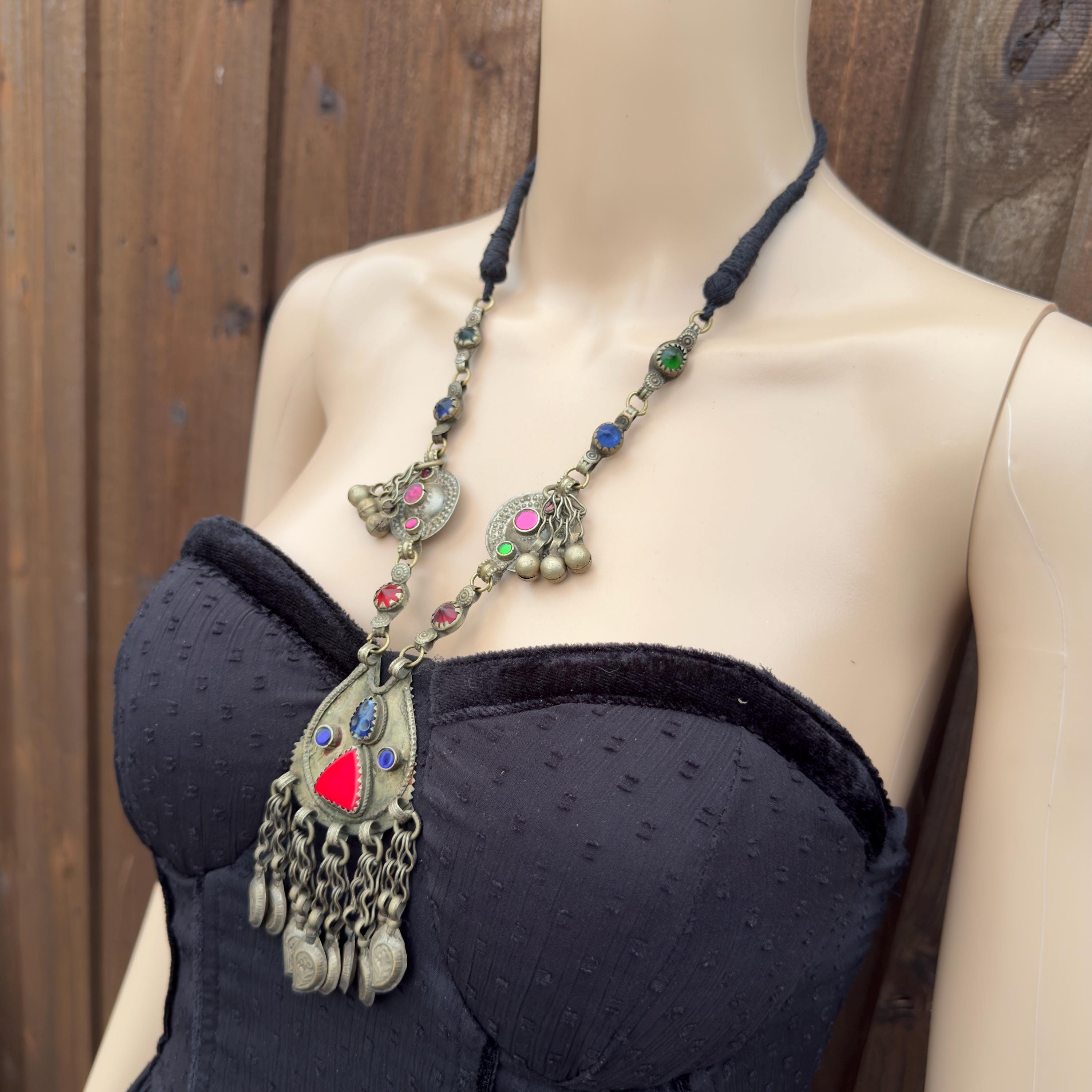Vintage Afghan Statement Necklace – Handmade Kuchi Tribal Boho Ethnic Jewelry - Adjustable