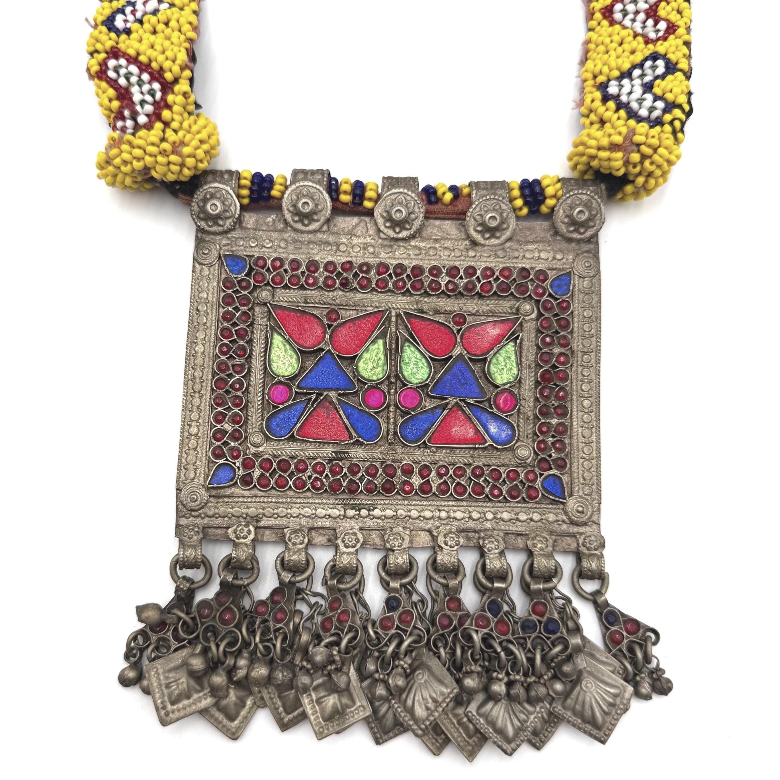 Vintage Afghan Necklace | Kuchi Tribal Pendant Jewelry | Adjustable