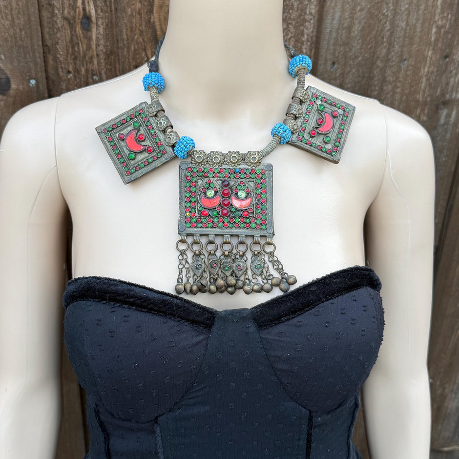 Afghan Vintage 3 pendants Necklace | Kuchi Tribal Jewelry | Adjustable