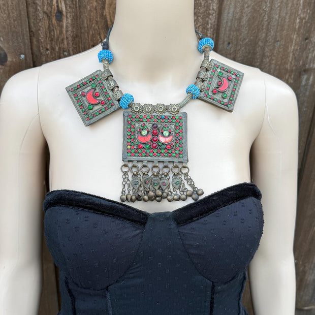 Afghan Vintage 3 pendants Necklace | Kuchi Tribal Jewelry | Adjustable