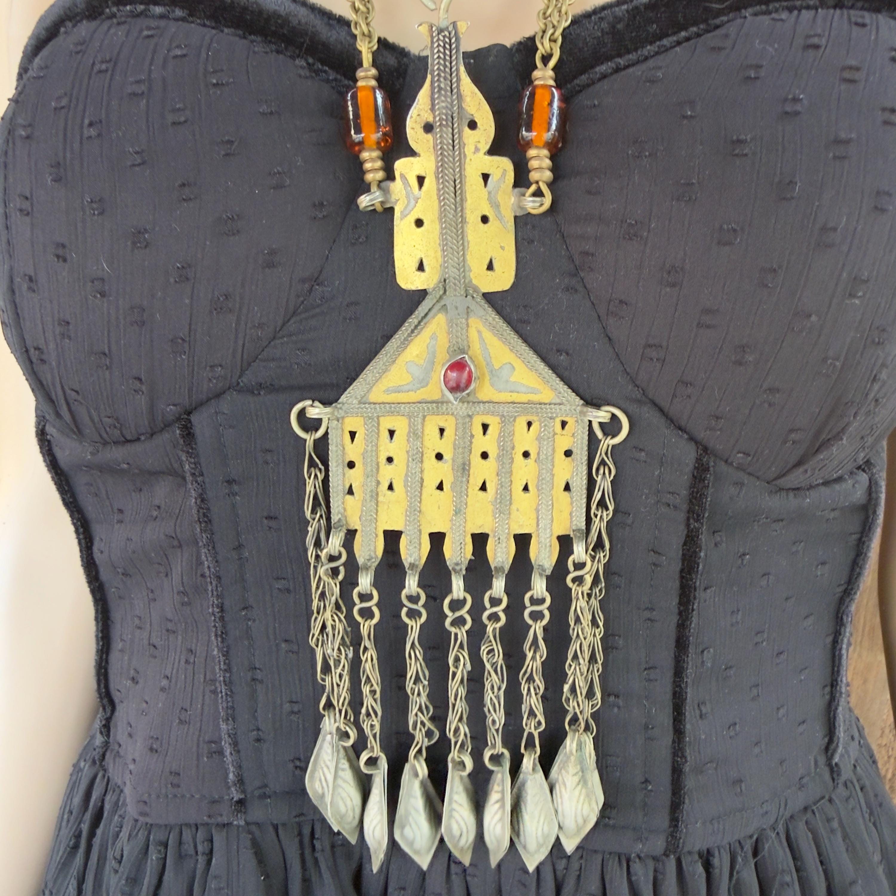 Vintage Afghan Turkmen Statement Necklace – Handmade Kuchi Tribal Pendant - Boho Jewelry