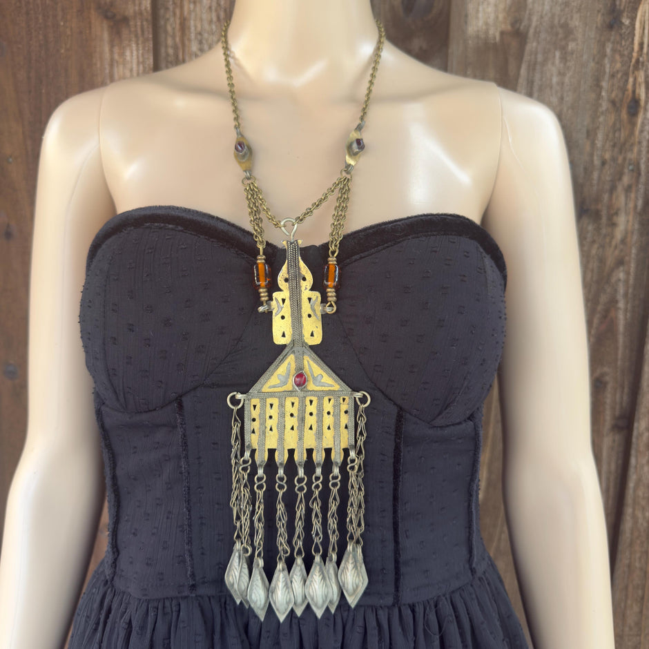 Vintage Afghan Turkmen Statement Necklace – Handmade Kuchi Tribal Pendant - Boho Jewelry