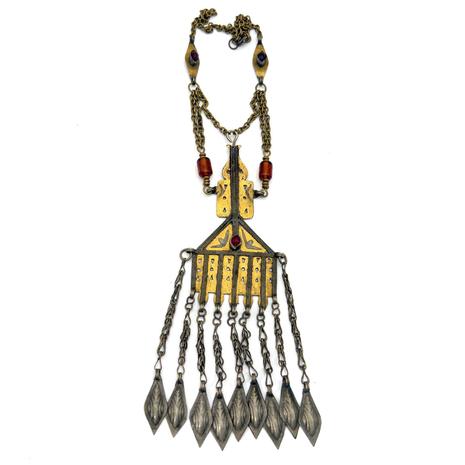 Vintage Afghan Turkmen Statement Necklace – Handmade Kuchi Tribal Pendant - Boho Jewelry