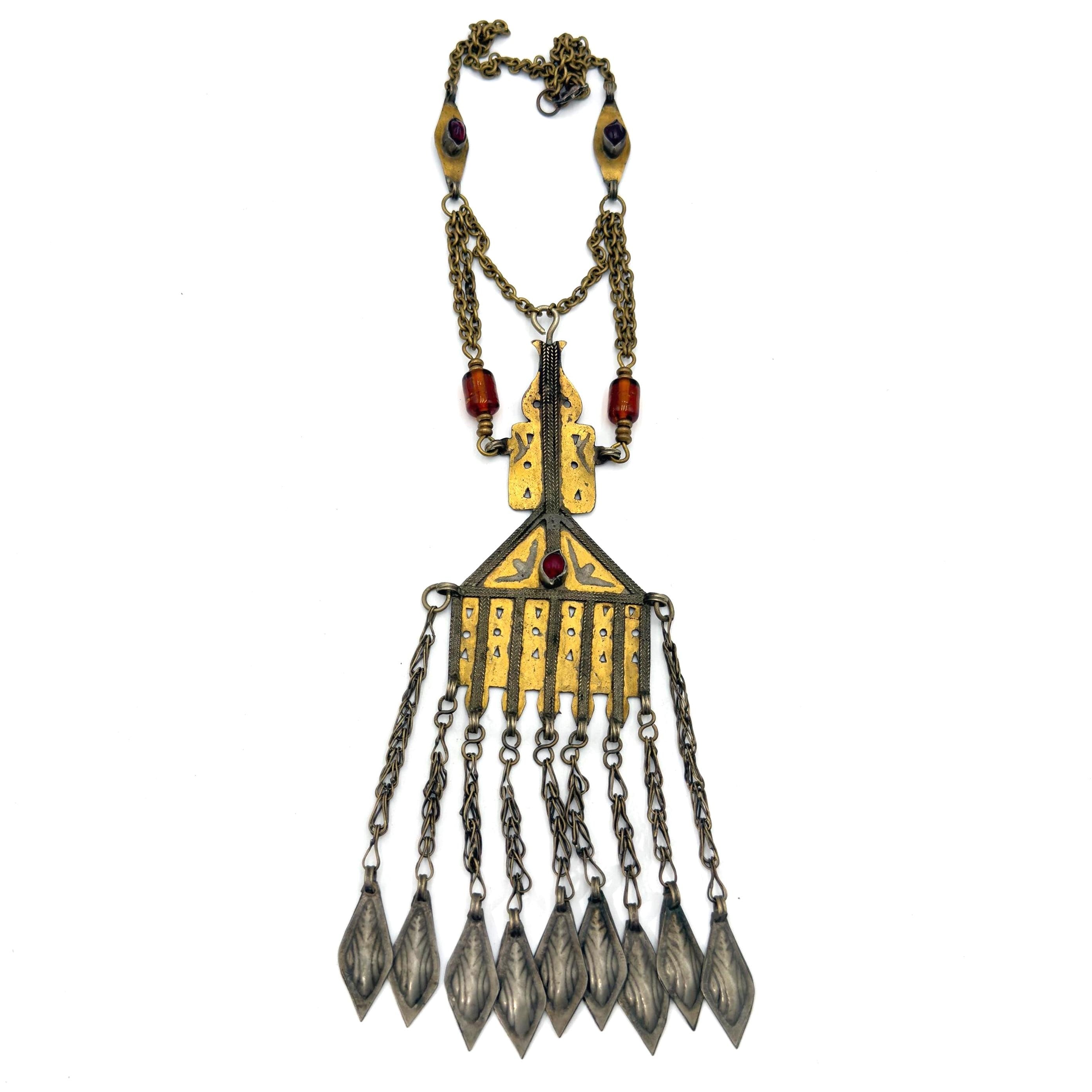 Vintage Afghan Turkmen Statement Necklace – Handmade Kuchi Tribal Pendant - Boho Jewelry