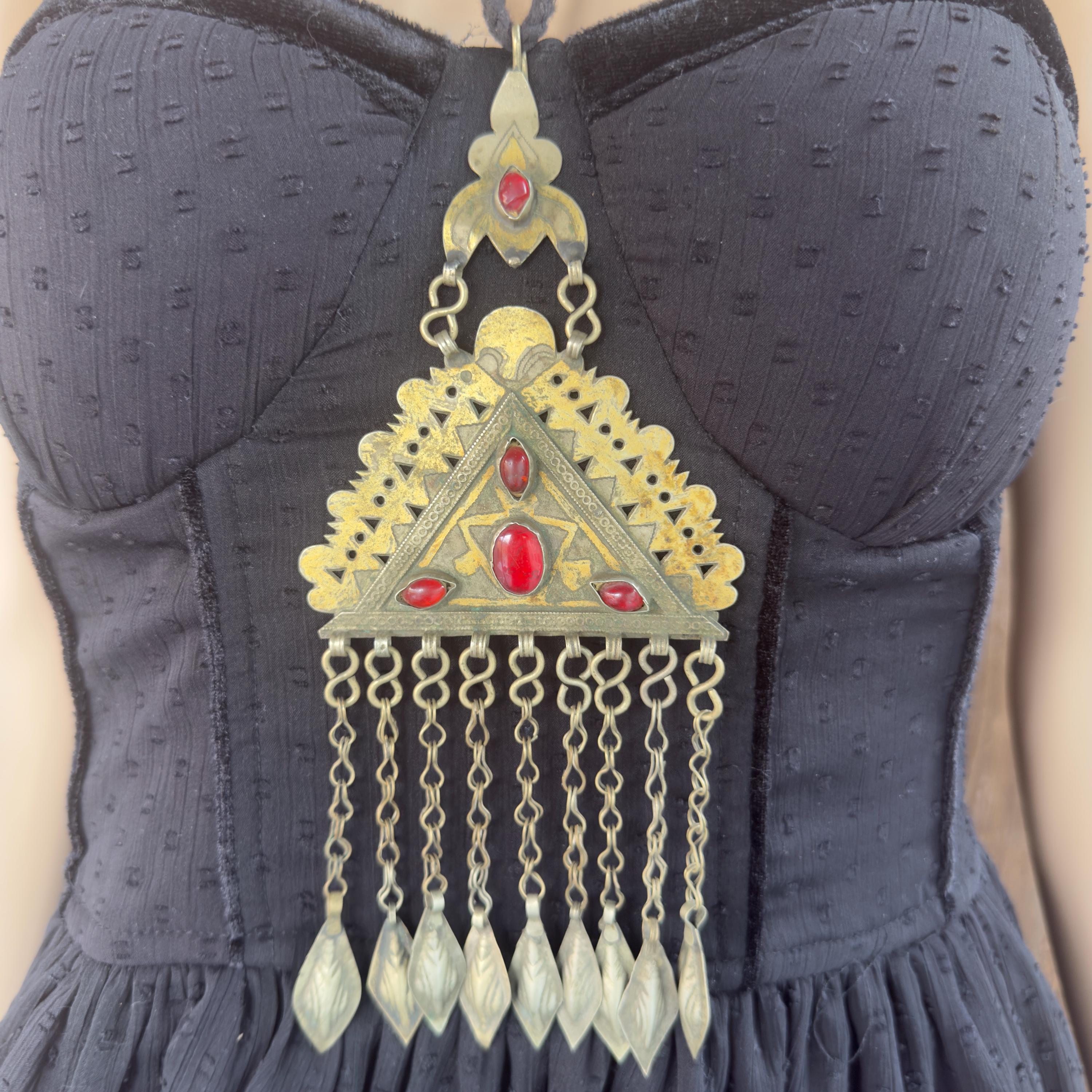 Vintage Afghan Turkmen Statement Necklace – Handmade Kuchi Tribal Pendant - Boho Jewelry - Adjustable