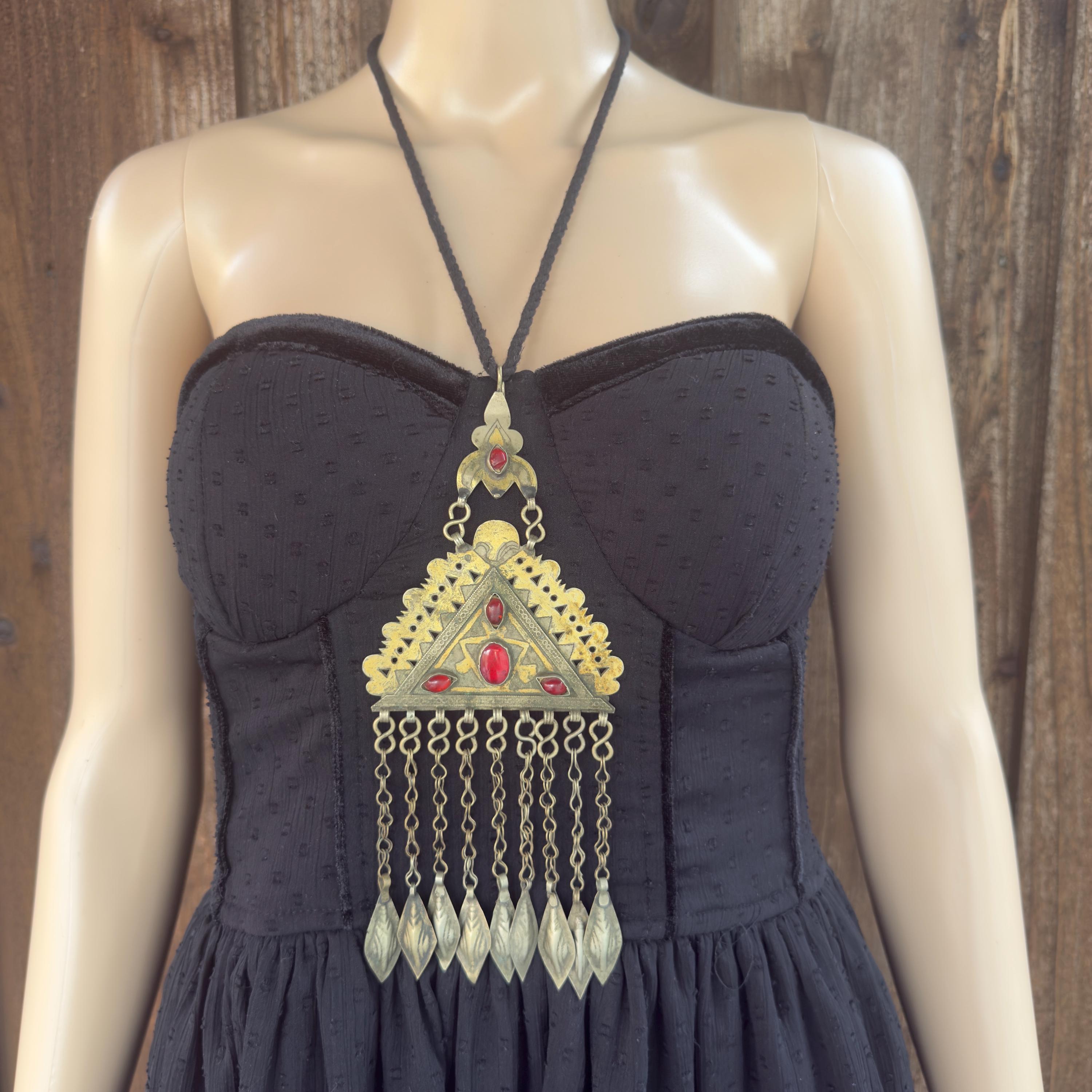 Vintage Afghan Turkmen Statement Necklace – Handmade Kuchi Tribal Pendant - Boho Jewelry - Adjustable