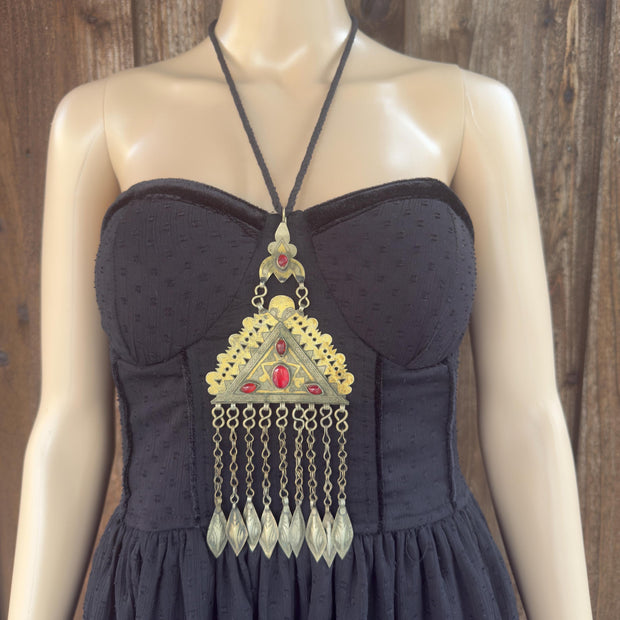 Vintage Afghan Turkmen Statement Necklace – Handmade Kuchi Tribal Pendant - Boho Jewelry - Adjustable