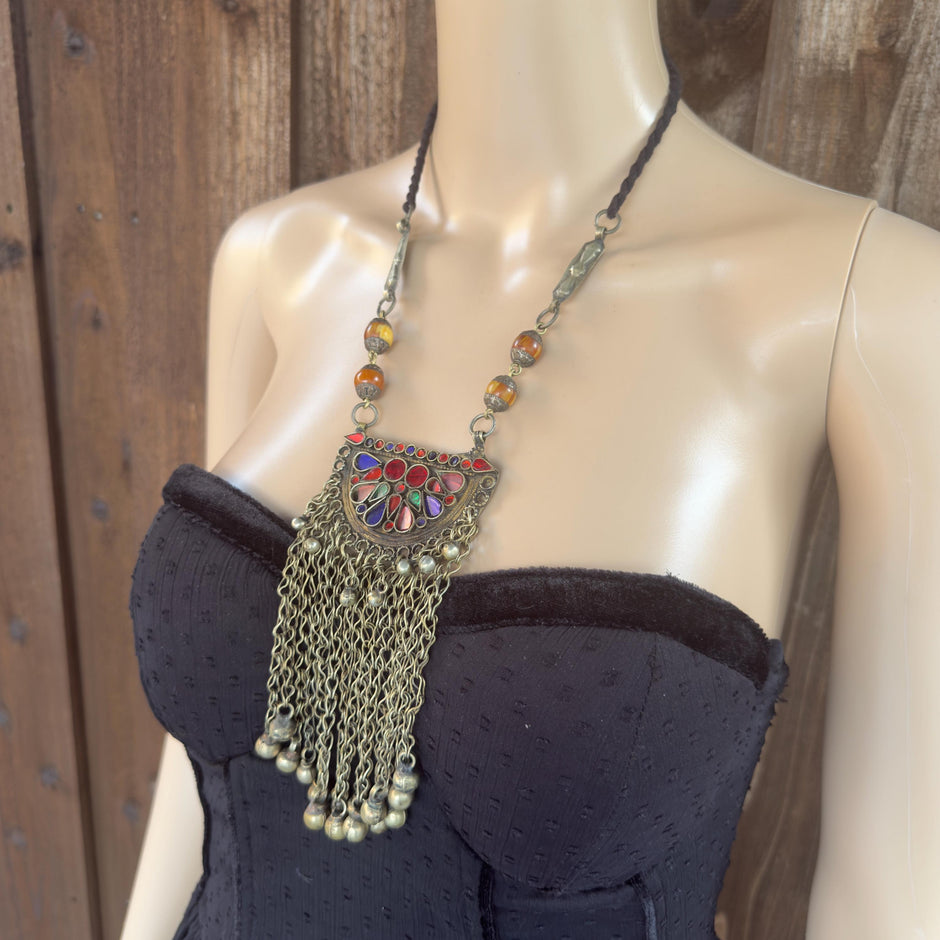 Vintage Afghan Antique Necklace | Kuchi Tribal Pendant Jewelry | Adjustable