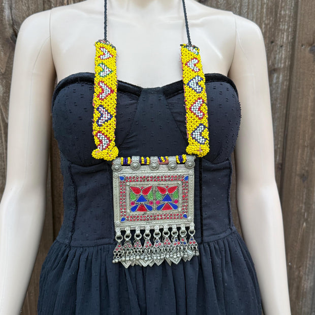 Vintage Afghan Necklace | Kuchi Tribal Pendant Jewelry | Adjustable