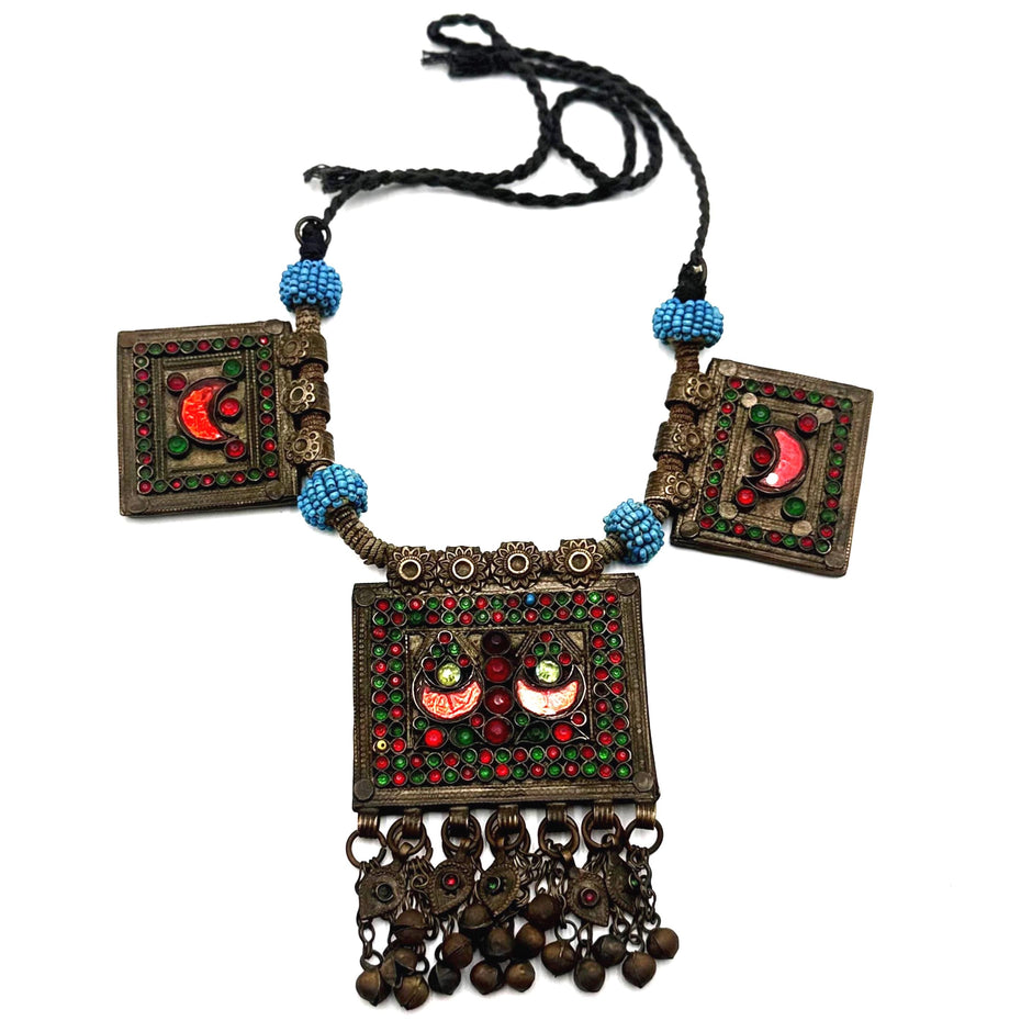 Afghan Vintage 3 pendants Necklace | Kuchi Tribal Jewelry | Adjustable