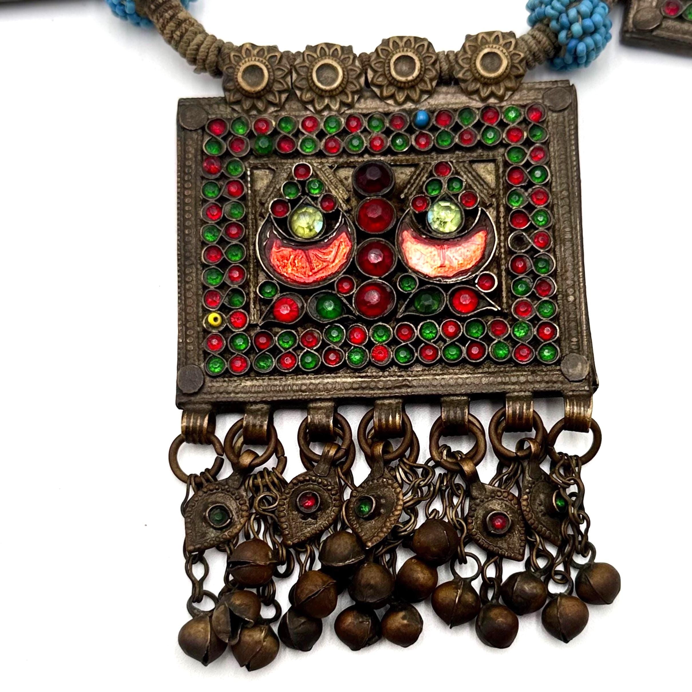 Afghan Vintage 3 pendants Necklace | Kuchi Tribal Jewelry | Adjustable